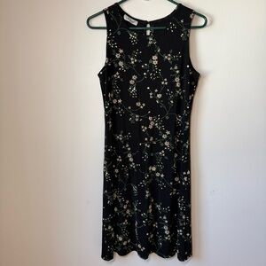 Vintage Jessica shift dress sleeveless slinky knit dark floral back button M